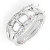 3 piece Set 14K White Gold Semi Mount Ring Setting Cushion CU 6X6mm - Syzjewelry